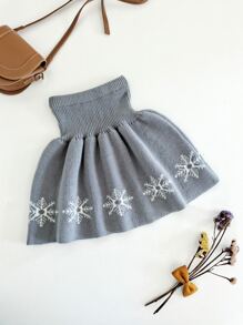 Toddler Girls Snowflake Pattern Wide Waistband Flare Knit Skirt - Light Grey - View 1
