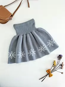 Toddler Girls Snowflake Pattern Wide Waistband Flare Knit Skirt - Light Grey - View 2