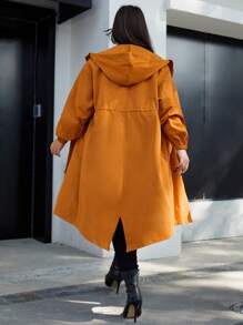 SHEIN Plus Drawstring Waist Hooded Split Back Coat - Ginger - View 2