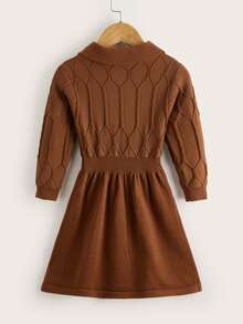 Toddler Girls Button Detail Jumper Dress - Coffee Brown - View 2