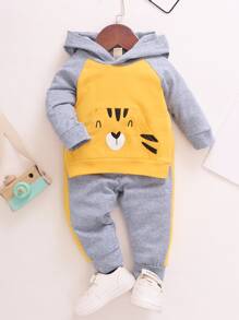 Baby Boy Colourblock Cartoon Graphic Hoodie & Joggers - Multicolor - View 1
