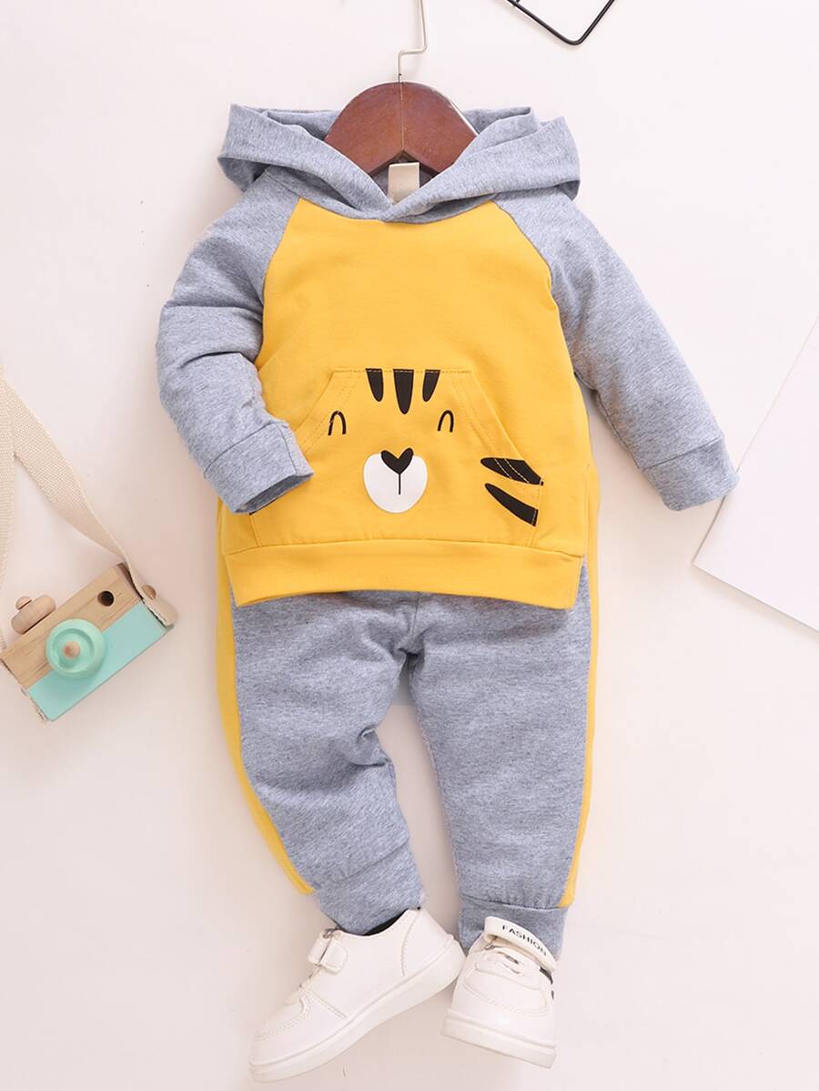 Baby Boy Colourblock Cartoon Graphic Hoodie & Joggers - Multicolor - View 1