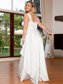 EVERPRETTY Plus Layer Mesh Hem Wedding Dress - White - View 2