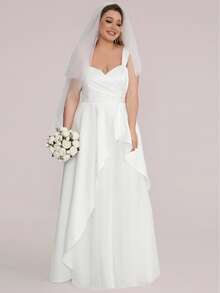 EVERPRETTY Plus Layer Mesh Hem Wedding Dress - White - View 6