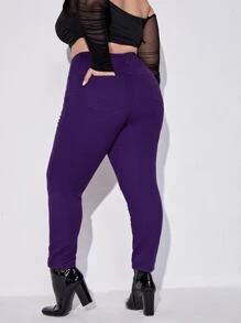 SHEIN SXY Jeans ajustados de talle alto roto crudo - Morado - Ver 2