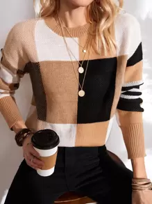 SHEIN LUNE Cut And Sew Drop Shoulder Jumper - Multicolor - View 1