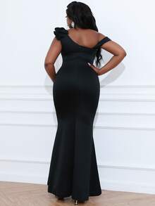 seomiscky Plus One Shoulder Ruffle Trim Mermaid Hem Dress