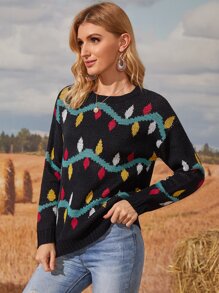 Pulover cu umăr scăpat cu model de dungi colorblock