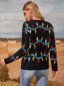 Pulover cu umăr scăpat cu model de dungi colorblock