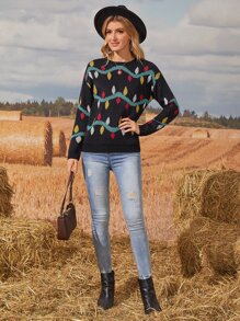 Pulover cu umăr scăpat cu model de dungi colorblock