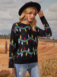 Pulover cu umăr scăpat cu model de dungi colorblock