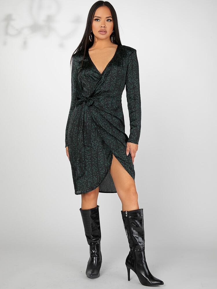 Allover Print Wrap Knot Side Dress