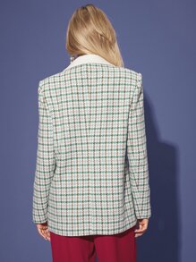 SHEIN Essnce Plaid Print Contrast Collar Tweed Overcoat In Fall/Winter - Multicolor - View 2