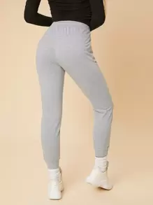 SHEIN PETITE Solid Drawstring Waist Sweatpants - Light Grey - View 2