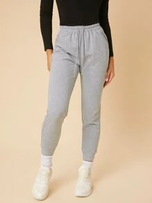SHEIN PETITE Solid Drawstring Waist Sweatpants - Light Grey - View 4