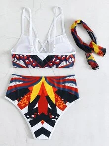 3 件装拼色镂空比基尼，配围巾，适合夏季海滩度假 - 彩色 - 查看 6