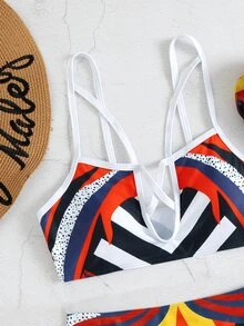 3 件装拼色镂空比基尼，配围巾，适合夏季海滩度假 - 彩色 - 查看 7