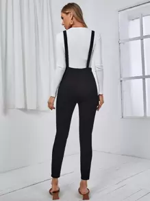 SHEIN Maternity Button Detail Suspender Trousers Without Top - Black - View 2