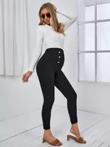 SHEIN Maternity Button Detail Suspender Trousers Without Top - Black - View 3