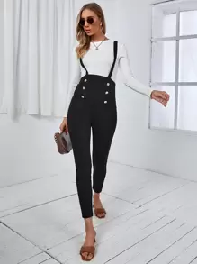 SHEIN Maternity Button Detail Suspender Trousers Without Top - Black - View 5
