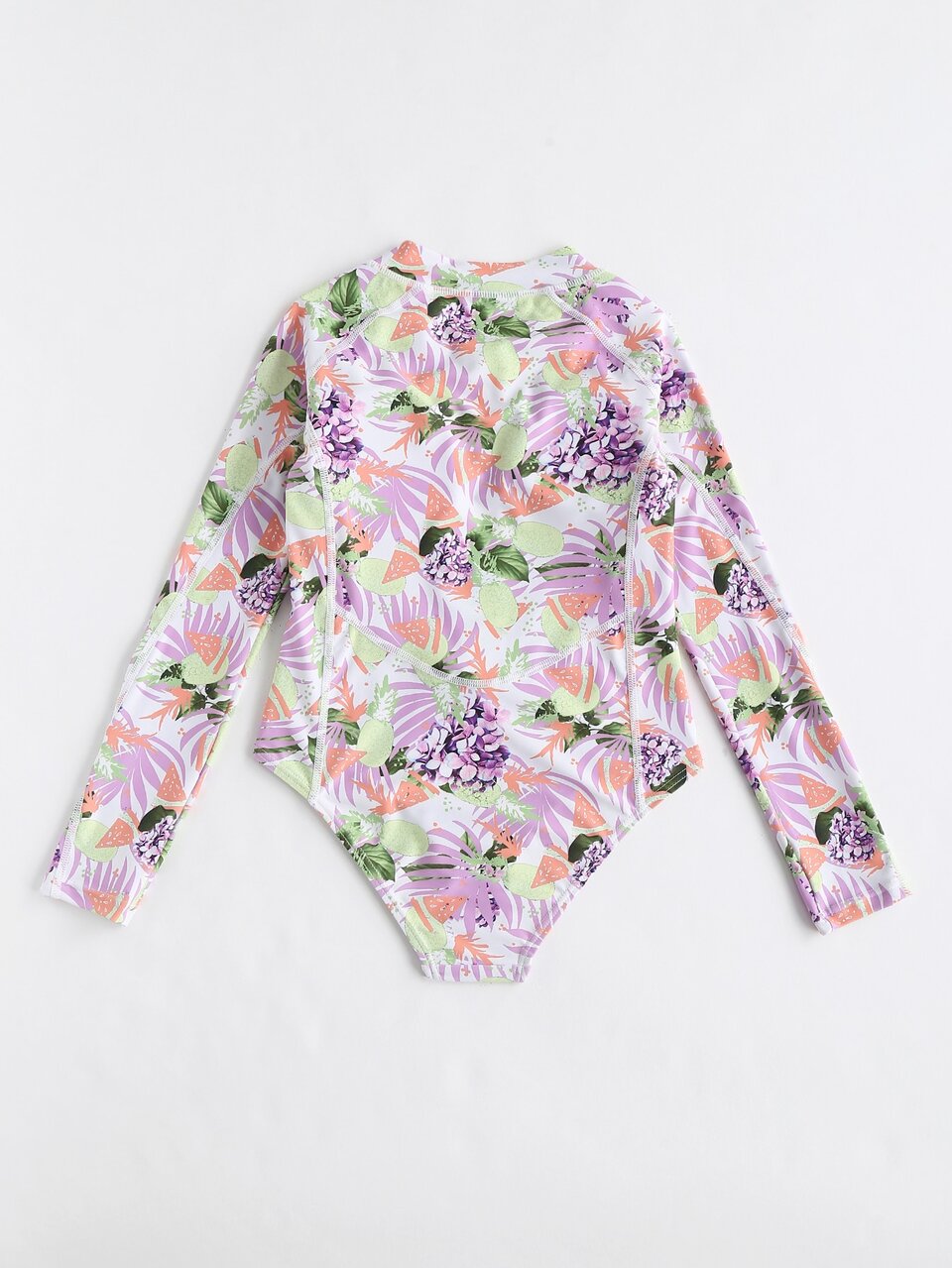 Girls Tropical Print Zip Front One Piece Swimsuit