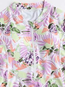 女孩熱帶圖案前拉鏈連體泳衣 - 彩色 - 查看 5