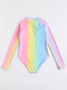 Traje De Baño De Una Pieza Con Cremallera Frontal Degradado Para Niñas Preadolescentes