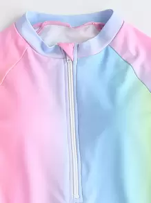 Traje De Baño De Una Pieza Con Cremallera Frontal Degradado Para Niñas Preadolescentes