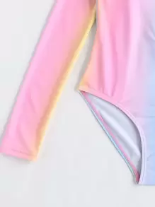 Traje De Baño De Una Pieza Con Cremallera Frontal Degradado Para Niñas Preadolescentes