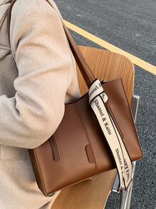 Waterproof, Lightweight, Large Capacity Knot Decor Large Capacity Tote Bag Vintage For Teen Girls Women College Students, Rookies & White-Collar Ers Perfect For, College, Commute, Business Casual Women Bag, Perfect For Office, Business And Work - Brown - View 1