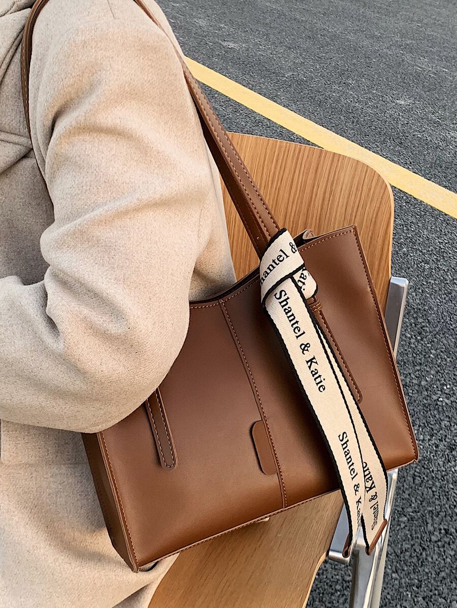 Waterproof, Lightweight, Large Capacity Knot Decor Large Capacity Tote Bag Vintage For Teen Girls Women College Students, Rookies & White-Collar Ers Perfect For, College, Commute, Business Casual Women Bag, Perfect For Office, Business And Work - Brown - View 1