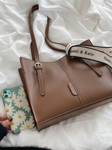 Waterproof, Lightweight, Large Capacity Knot Decor Large Capacity Tote Bag Vintage For Teen Girls Women College Students, Rookies & White-Collar Ers Perfect For, College, Commute, Business Casual Women Bag, Perfect For Office, Business And Work - Brown - View 3