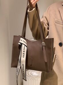 Waterproof, Lightweight, Large Capacity Knot Decor Large Capacity Tote Bag Vintage For Teen Girls Women College Students, Rookies & White-Collar Ers Perfect For, College, Commute, Business Casual Women Bag, Perfect For Office, Business And Work - Brown - View 4