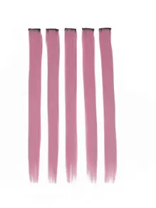 5入組長款直筒合成纖維假髮片 - 粉色 - 查看 1