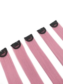 5入組長款直筒合成纖維假髮片 - 粉色 - 查看 4