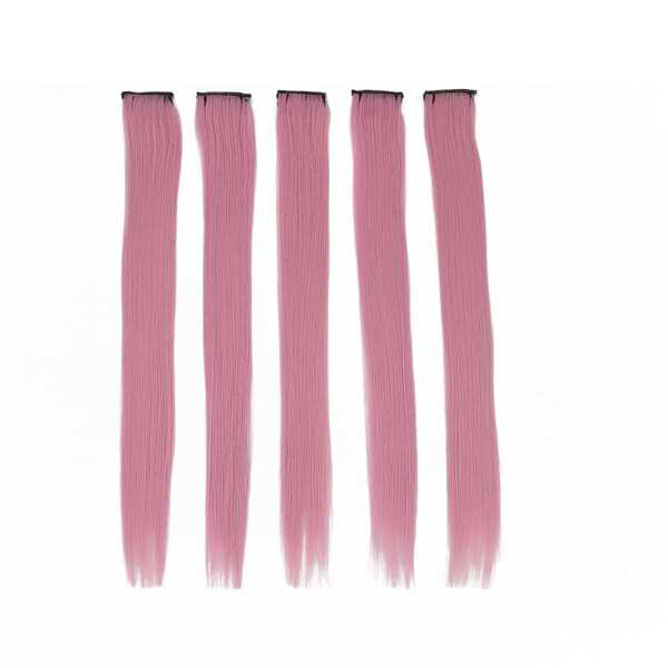 

5pcs Long Straight Synthetic Hairpiece, Pink