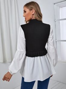 SHEIN Maternidad Camiseta 2 en 1 de dos tonos de cuello alto de manga farol bajo con fruncido