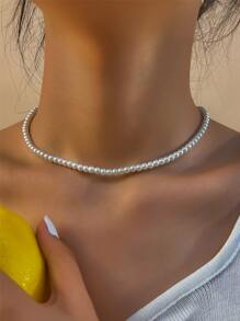 1 chiếc vòng cổ hạt ngọc trai giả dành cho nữ, vòng cổ tối giản thời trang cá nhân hóa, thích hợp làm quà tặng, hẹn hò, đeo hàng ngày, ngọt ngào, dễ thương, sang trọng, thanh lịch. - trắng - Xem 8