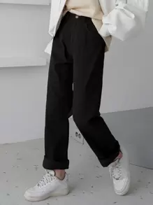 DAZY Quần nữ Nút Túi màu trơn Giải trí - màu đen - Xem 1