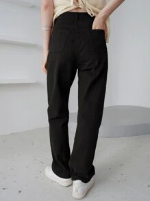 DAZY Quần nữ Nút Túi màu trơn Giải trí - màu đen - Xem 2