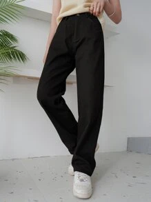 DAZY Quần nữ Nút Túi màu trơn Giải trí - màu đen - Xem 3