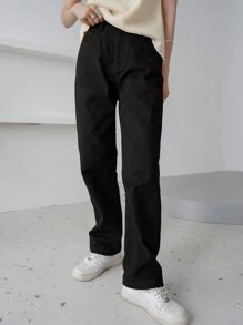 DAZY Quần nữ Nút Túi màu trơn Giải trí - màu đen - Xem 4