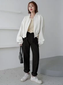 DAZY Quần nữ Nút Túi màu trơn Giải trí - màu đen - Xem 5