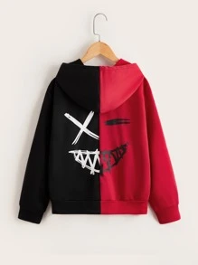 SHEIN Boys Drop Shoulder Colourblock Graphic Print Hoodie - Multicolor - View 1