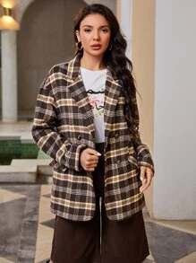 Mulvari Drop Shoulder Double Breasted Plaid Tweed Overcoat - Multicolor - View 1