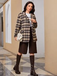 Mulvari Drop Shoulder Double Breasted Plaid Tweed Overcoat - Multicolor - View 4