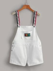 SHEIN Patch Detail Overall Romper - White - View 1