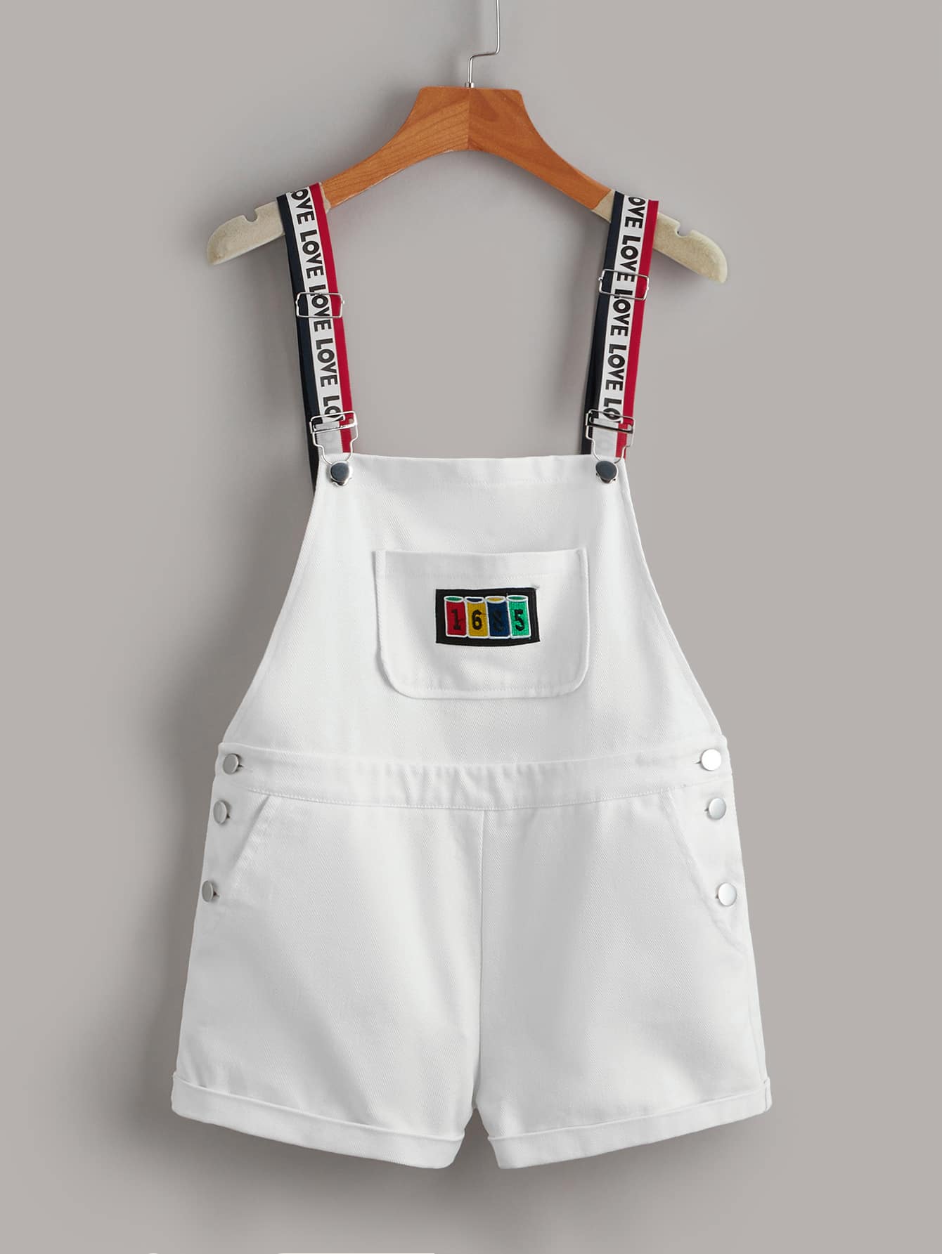 SHEIN Patch Detail Overall Romper - White - View 1