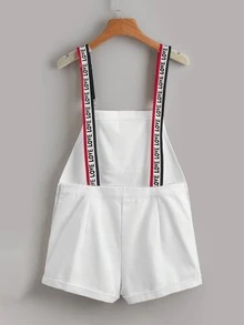 SHEIN Patch Detail Overall Romper - White - View 2