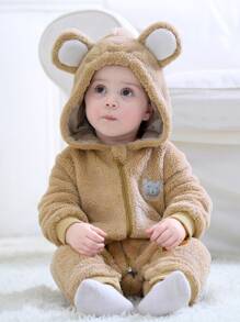 Baby Teddy 3D Ear Design Jumpsuit - Apricot - View 1